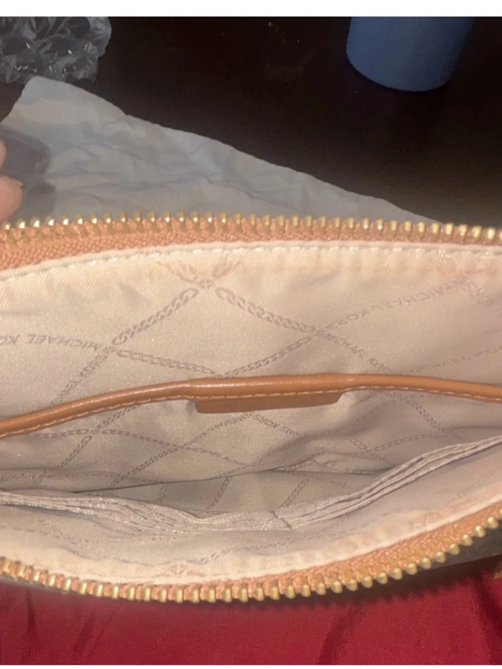 Michael Kors White & Tan MK Logo Messenger Bag